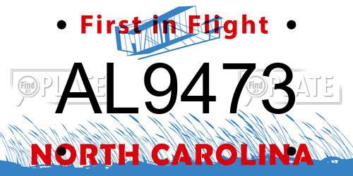 AL9473 North Carolina License Plate