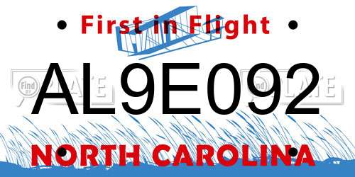 AL9E092 North Carolina License Plate