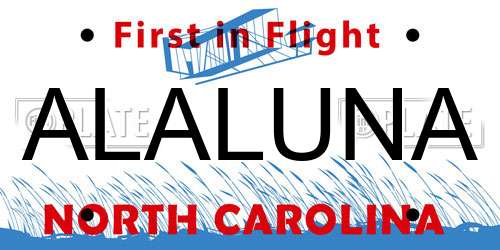 ALALUNA North Carolina License Plate
