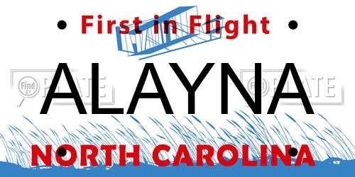 ALAYNA North Carolina License Plate