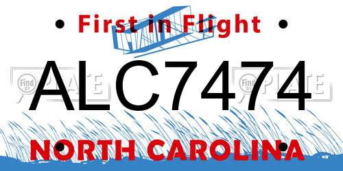 ALC7474 North Carolina License Plate