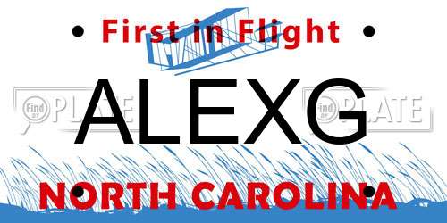 ALEXG North Carolina License Plate