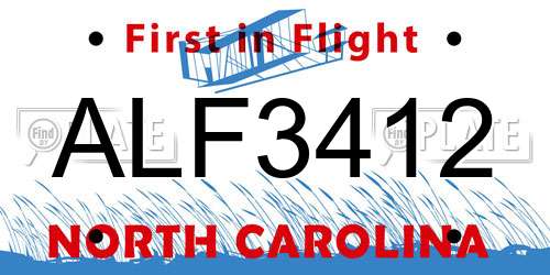 ALF3412 North Carolina License Plate