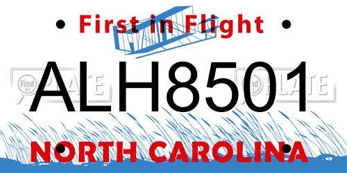ALH8501 North Carolina License Plate