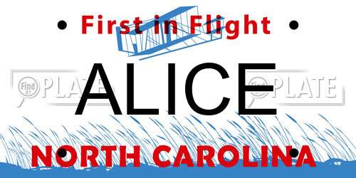 ALICE North Carolina License Plate
