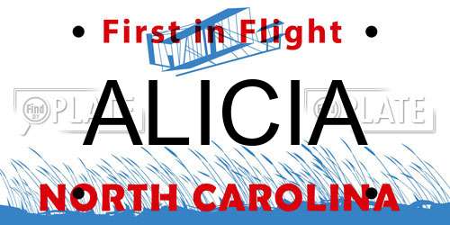 ALICIA North Carolina License Plate