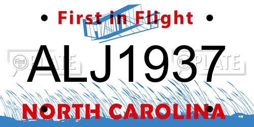 ALJ1937 North Carolina License Plate