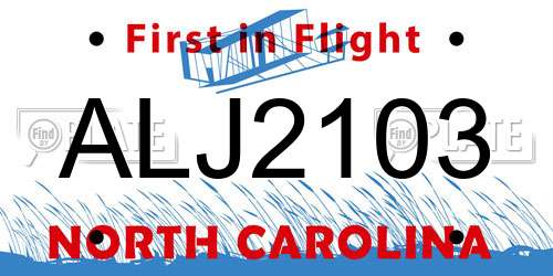 ALJ2103 North Carolina License Plate