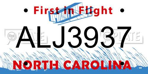 ALJ3937 North Carolina License Plate