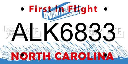 ALK6833 North Carolina License Plate