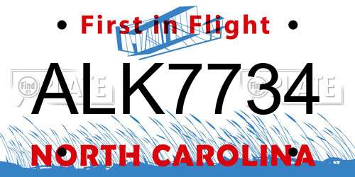 ALK7734 North Carolina License Plate