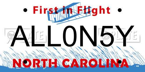 ALL0N5Y North Carolina License Plate