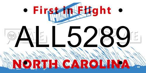 ALL5289 North Carolina License Plate