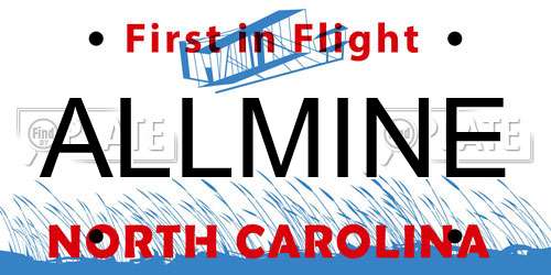 ALLMINE North Carolina License Plate