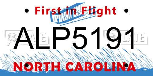 ALP5191 North Carolina License Plate