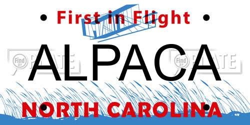 ALPACA North Carolina License Plate
