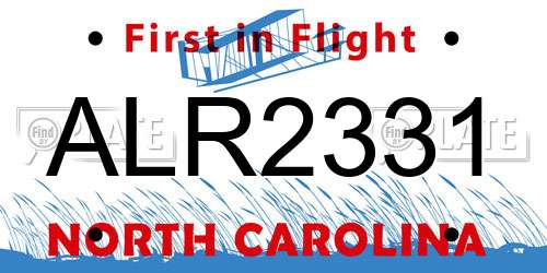 ALR2331 North Carolina License Plate