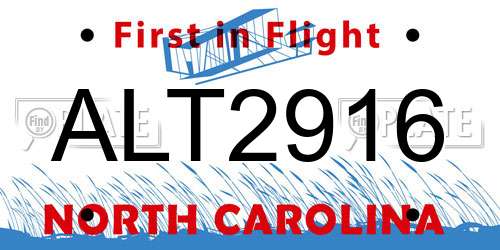 ALT2916 North Carolina License Plate