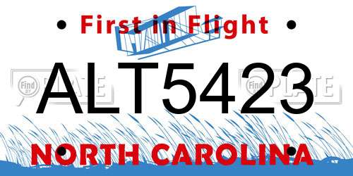 ALT5423 North Carolina License Plate