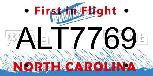 ALT7769 North Carolina License Plate