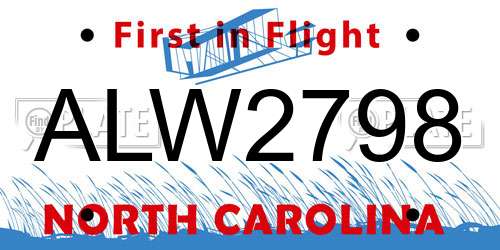 ALW2798 North Carolina License Plate