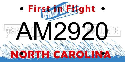 AM2920 North Carolina License Plate