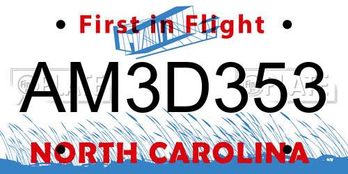 AM3D353 North Carolina License Plate