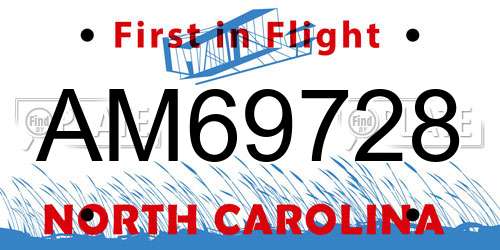 AM69728 North Carolina License Plate