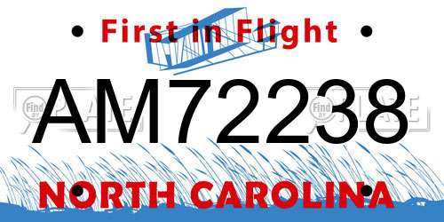AM72238 North Carolina License Plate