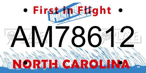 AM78612 North Carolina License Plate