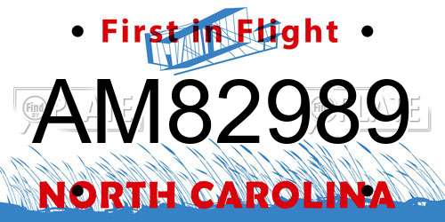 AM82989 North Carolina License Plate