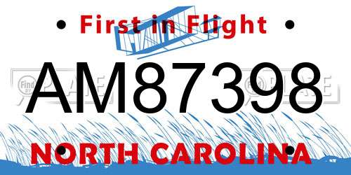 AM87398 North Carolina License Plate
