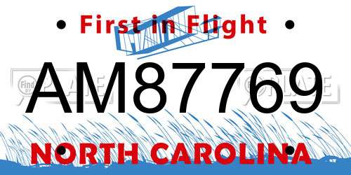 AM87769 North Carolina License Plate