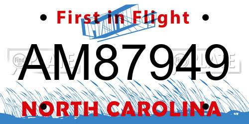 AM87949 North Carolina License Plate