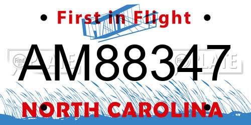 AM88347 North Carolina License Plate
