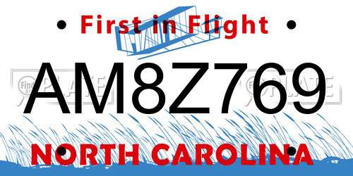 AM8Z769 North Carolina License Plate