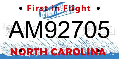 AM92705 North Carolina License Plate