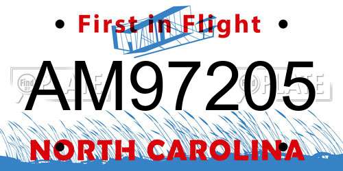 AM97205 North Carolina License Plate