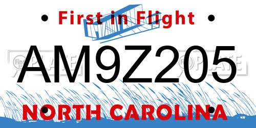 AM9Z205 North Carolina License Plate