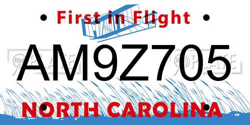 AM9Z705 North Carolina License Plate