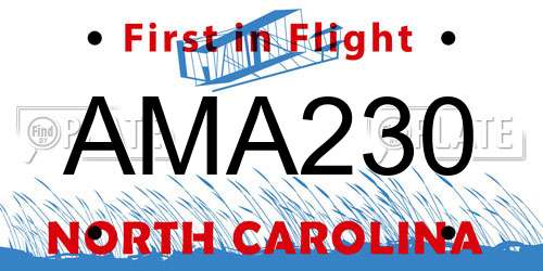 AMA230 North Carolina License Plate