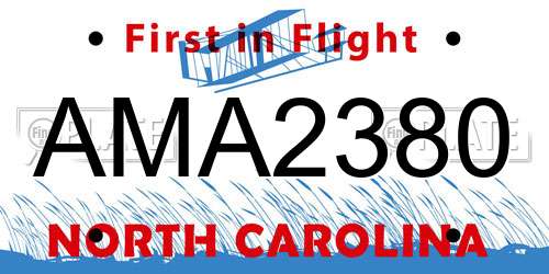 AMA2380 North Carolina License Plate