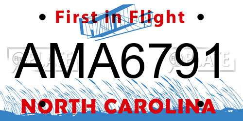 AMA6791 North Carolina License Plate