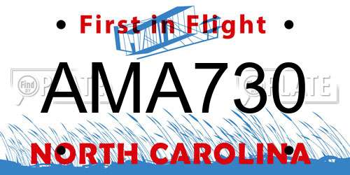 AMA730 North Carolina License Plate