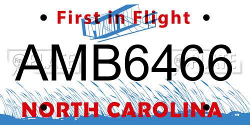 AMB6466 North Carolina License Plate