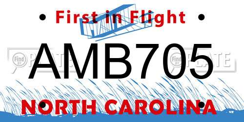 AMB705 North Carolina License Plate