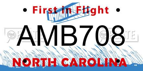 AMB708 North Carolina License Plate