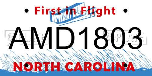 AMD1803 North Carolina License Plate