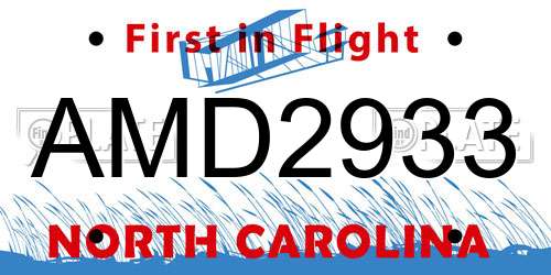 AMD2933 North Carolina License Plate