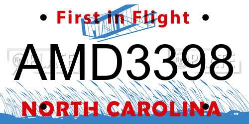 AMD3398 North Carolina License Plate